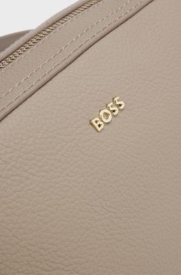 Leather crossbody bag with logo lettering, Light Brown