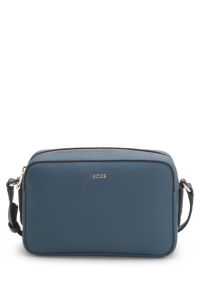 Crossbodytas van generfd leer met logoletters, Blauw