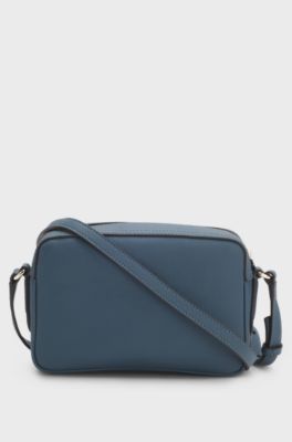 Leather crossbody bag with logo lettering, Blue