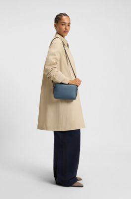 Leather crossbody bag with logo lettering, Blue