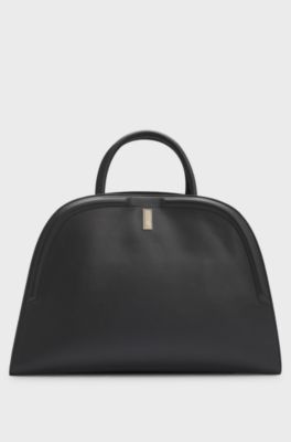 Ariell tote bag in grained leather with detachable strap, Black