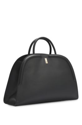 Ariell tote bag in grained leather with detachable strap, Black
