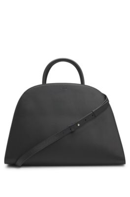 Ariell tote bag in grained leather with detachable strap, Black