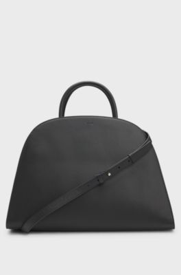 Ariell tote bag in grained leather with detachable strap, Black