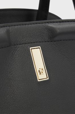 Ariell tote bag in grained leather with detachable strap, Black