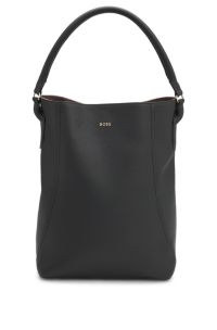 Sac seau en cuir grainé, Noir
