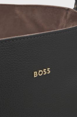 Borsa a secchiello in pelle martellata, Nero