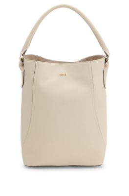 Bucket bag in grained leather, Light Beige
