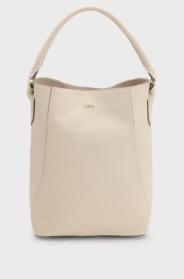 Bucket bag in grained leather, Light Beige