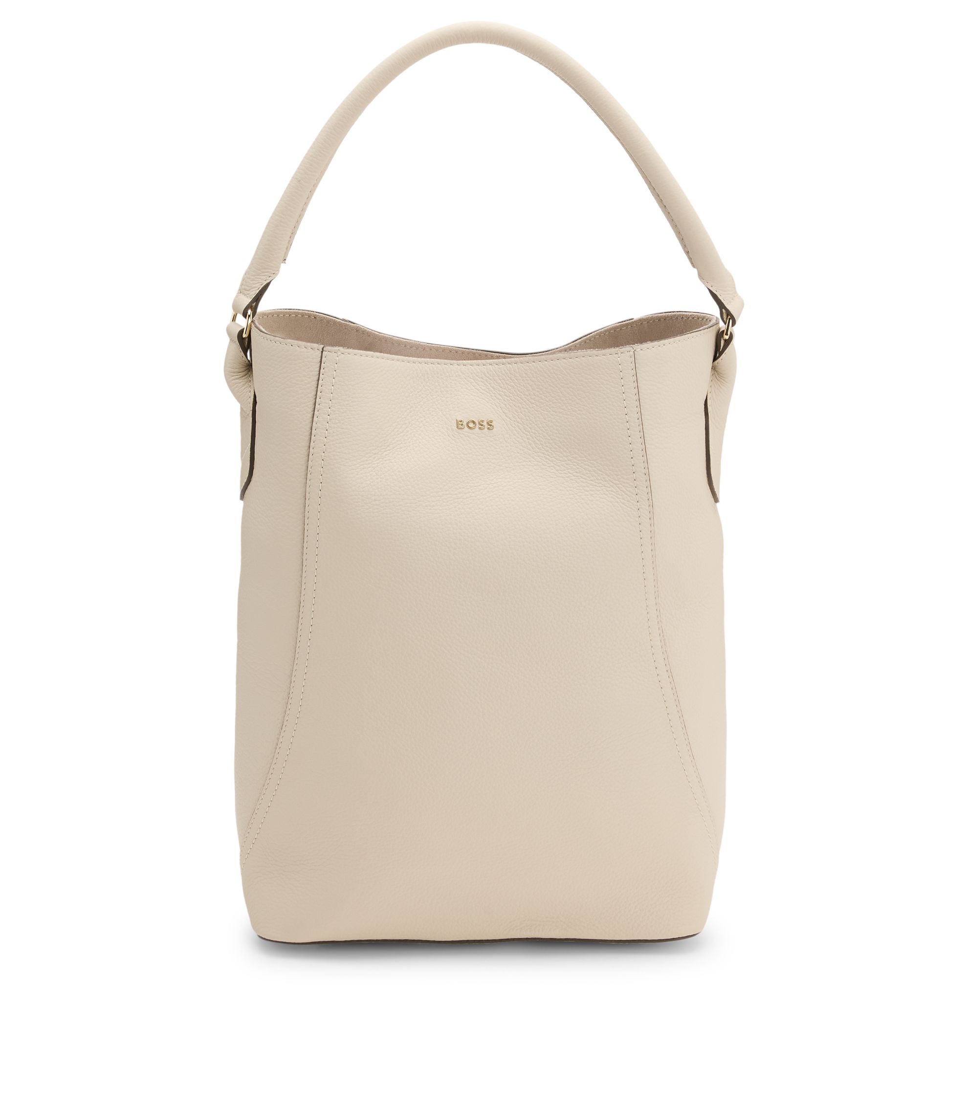 BOSS - Bucket bag in grained leather - Light Beige