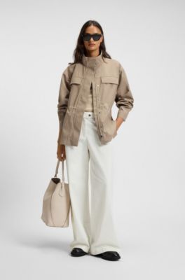 Borsa a secchiello in pelle martellata, Beige chiaro