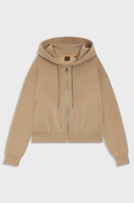 Oversized-fit zip-up hoodie with logo embroidery, Beige