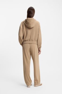 Sweat &agrave; capuche Oversize zipp&eacute; avec logo brod&eacute;, Beige