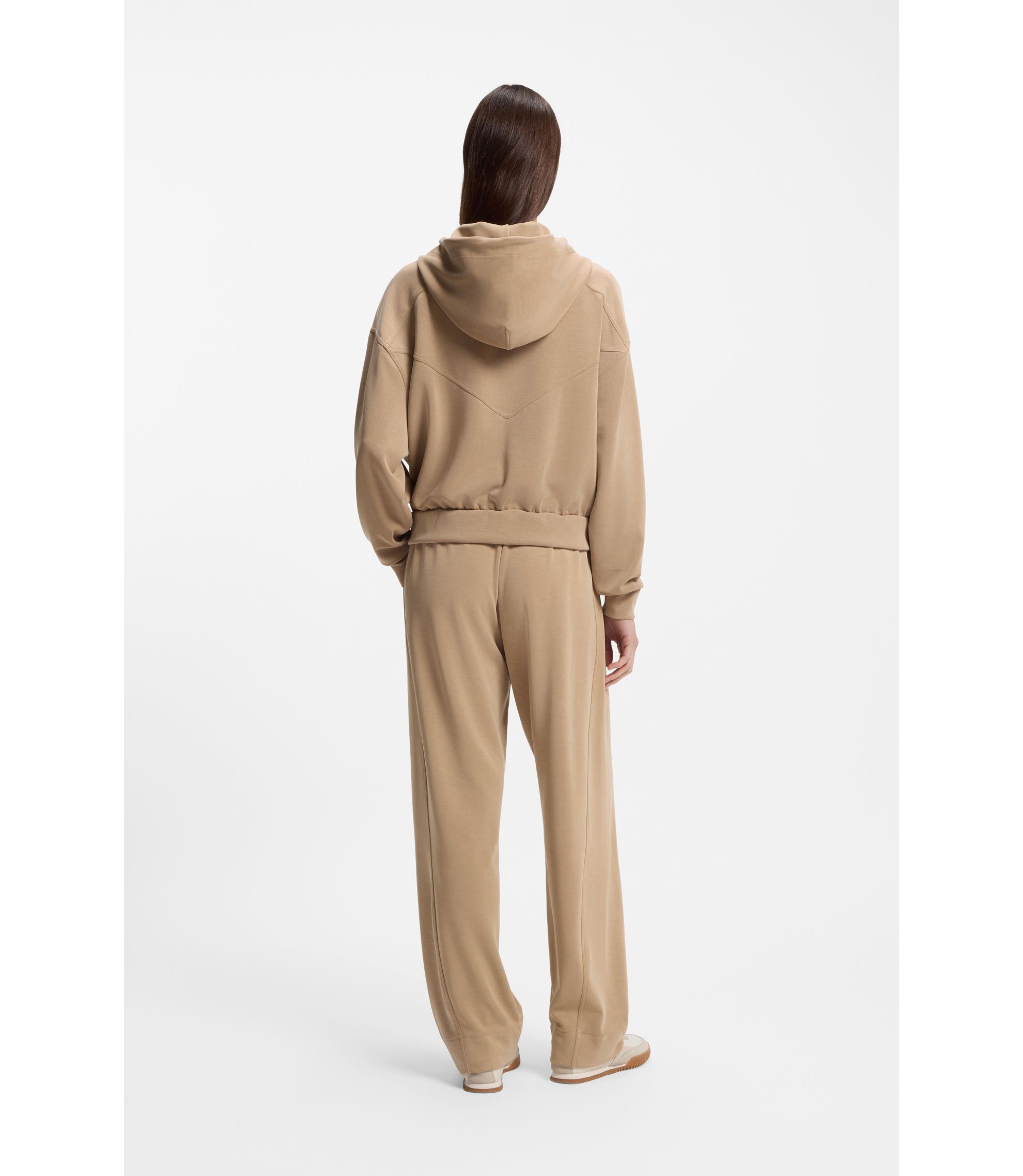 BOSS - Oversized-fit zip-up hoodie with logo embroidery - Beige