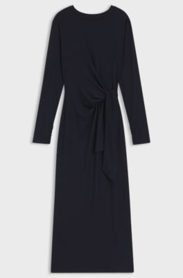 Stretch-jersey dress with knotted waist detail, Dark Blue