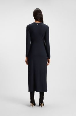 Stretch-jersey dress with knotted waist detail, Dark Blue
