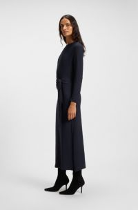 Stretch-jersey dress with knotted waist detail, Dark Blue