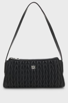 Textured hobo bag with stacked-logo trim, Black
