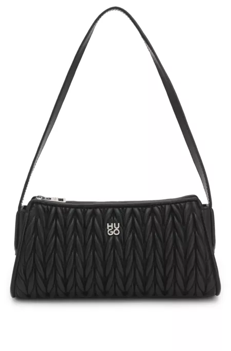 Textured hobo bag with stacked-logo trim