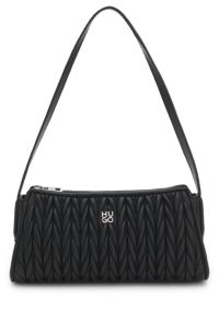 Textured hobo bag with stacked-logo trim, Black