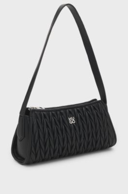 Textured hobo bag with stacked-logo trim, Black