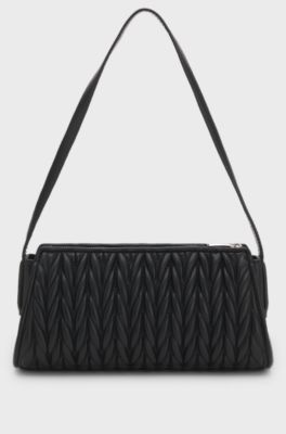 Textured hobo bag with stacked-logo trim, Black