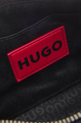 Textured hobo bag with stacked-logo trim, Black