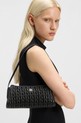Textured hobo bag with stacked-logo trim, Black