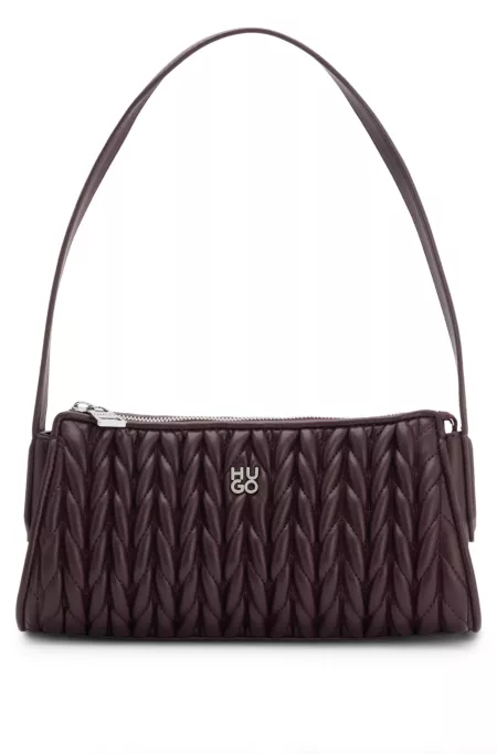 Textured hobo bag with stacked-logo trim