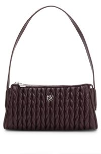Textured hobo bag with stacked-logo trim, Dark Brown