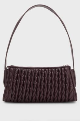 Textured hobo bag with stacked-logo trim, Dark Brown