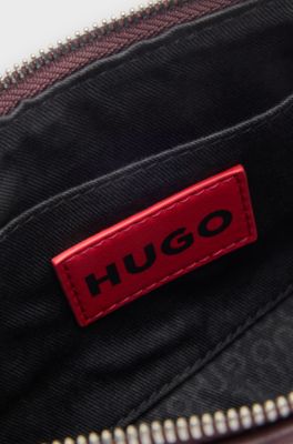 Textured hobo bag with stacked-logo trim, Dark Brown