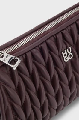 Textured hobo bag with stacked-logo trim, Dark Brown