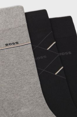 로고 레귤러 삭스 3켤레 세트, 블랙 / 그레이