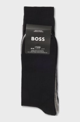 Lot de trois paires de chaussettes mi-mollet &agrave; logos, Noir / Gris