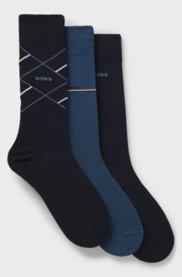 Three-pack of regular-length socks with logos, Dark Blue / Light Blue