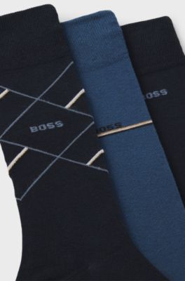 Three-pack of regular-length socks with logos, Dark Blue / Light Blue