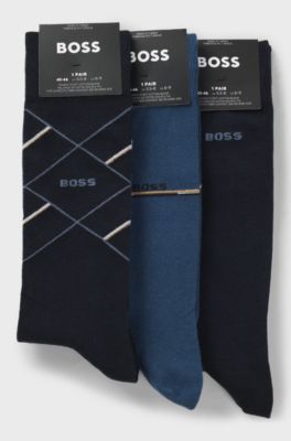 Three-pack of regular-length socks with logos, Dark Blue / Light Blue
