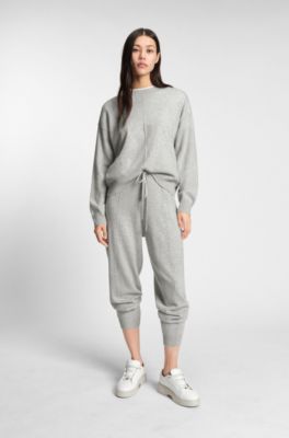 Tapered-fit tracksuit bottoms in cashmere, Light Grey
