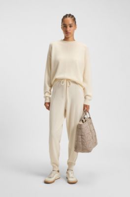 Tapered-fit tracksuit bottoms in cashmere, Natural