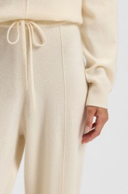 Jogginghose aus Kaschmir mit Beinb&uuml;ndchen, Natur