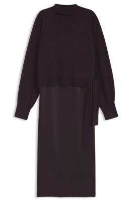 Two-in-one dress with wool-cashmere sweater layer, Dark Purple