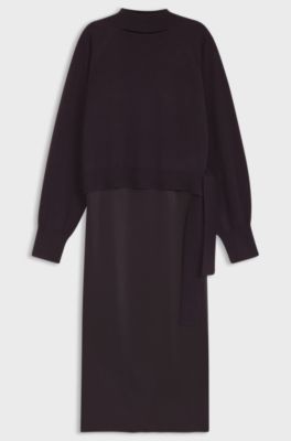 Two-in-one dress with wool-cashmere sweater layer, Dark Purple