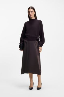 Two-in-one dress with wool-cashmere sweater layer, Dark Purple