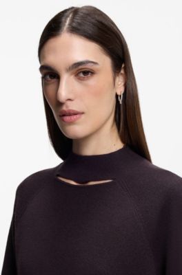 Two-in-one dress with wool-cashmere sweater layer, Dark Purple