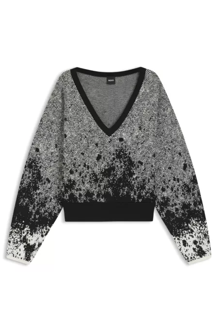 Cropped V-neck sweater in stretch fabric