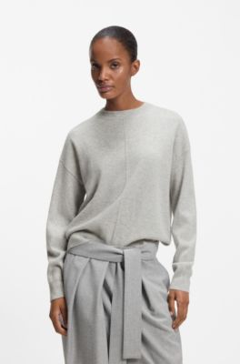 Sweater i relaxed fit i 100 % kashmir, Lysegr&aring;