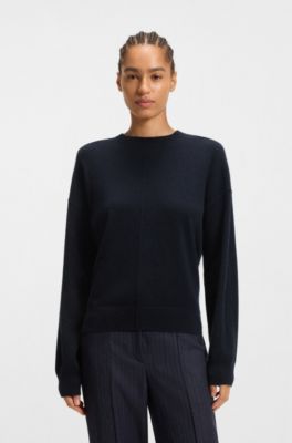 Relaxed-fit sweater in 100% cashmere, Dark Blue