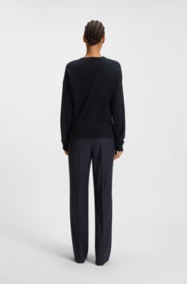 Relaxed-fit sweater in 100% cashmere, Dark Blue