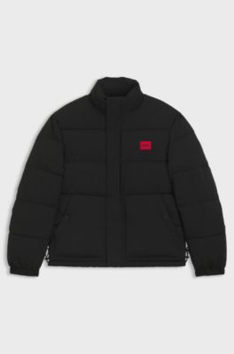 Chaqueta acolchada repelente al agua con insignia de logo, Negro